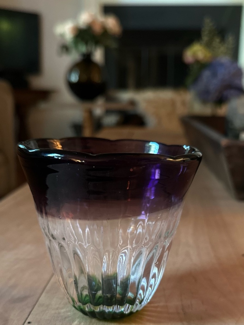 Six (6) Anthropologie Purple and Green Rippled Glass Tumbler - Picture 4 of 11